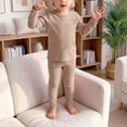 thumbnail image 2 of YEPGAR Unisex Infant Winter Thermal Suit Solid Color Long Sleeve Pant Warm Basic Base Home Clothes Boys Girls (Khaki, 7-8 Years), 2 of 7