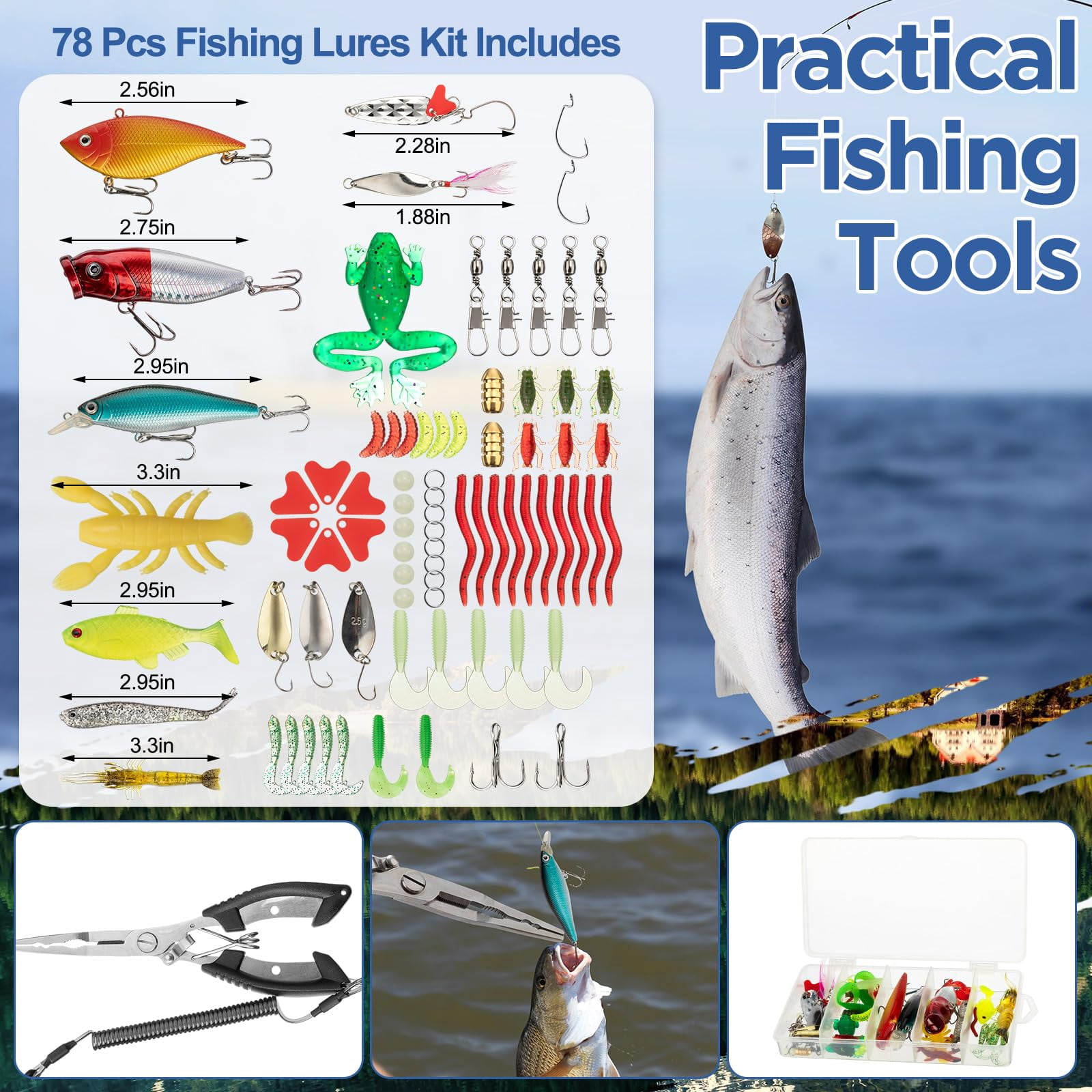 85 Fishing Backpack With Tackle Boxes  Sling Bag Rod Holder Fish Lures Kit And Pliers Set Easter Gift Basket For Men Women