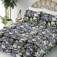 thumbnail image 3 of Ambesonne Floral Print Fitted & Flat Sheet with Shams 4 Pcs Set, Romantic Vintage Bloom, Queen, Blue Violet Reseda Green, 3 of 5