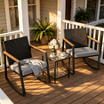 thumbnail image 2 of Lofka 3 Piece Patio Furniture Set, All Weather Wicker Outdoor Rocking Chair Set with Thick Soft Cushions and Tempered Glass Coffee Table, Outdoor Seating Set for Backyard Balcony Porch Garden, Gray, 2 of 9
