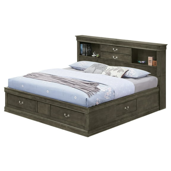 Louis Philippe Gray King Storage Platform Bed