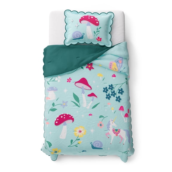 Mainstays Kids Textured Fairy Garden Comforter Set, Twin, 2 Pieces