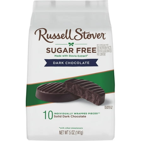 RUSSELL STOVER Sugar Free Dark Chocolate Medallions Candy, 5 oz. bag