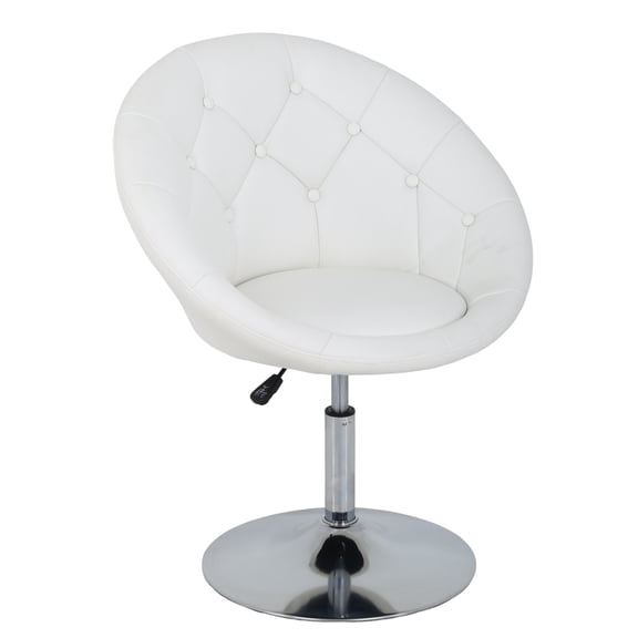 CL.HPAHKL Vanity Stool Chair with Round Back, Living Room Makeup Swivel PU Leather Accent Chair Height Adjustable for Room, Bedroom, White