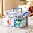 thumbnail image 2 of 1pc Multi-Layer Clear Home Medical Storage Box, Large Capacity Portable First Aid Organizer with Compartmentalized Layers, Transparent BlueTwo-Tier Medicine Box for 1-2 People, 2 of 4
