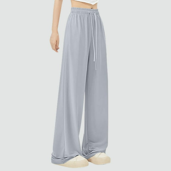 Palazzo Pants for Women Ice Silk Quick Dry Pants Wide Leg Trousers Casual High Waisted Pants Drawstring Elastic Waist Pants