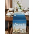 thumbnail image 2 of Blue Starfish Burlap Cotton Table Runner 13x72 Inches Long, Coastal Coral Ocean Ombre Brown Wooden Farmhouse Table Runners, Outdoor Dining Tablecloths Decor for Baby Shower/Party/Wedding, 2 of 6