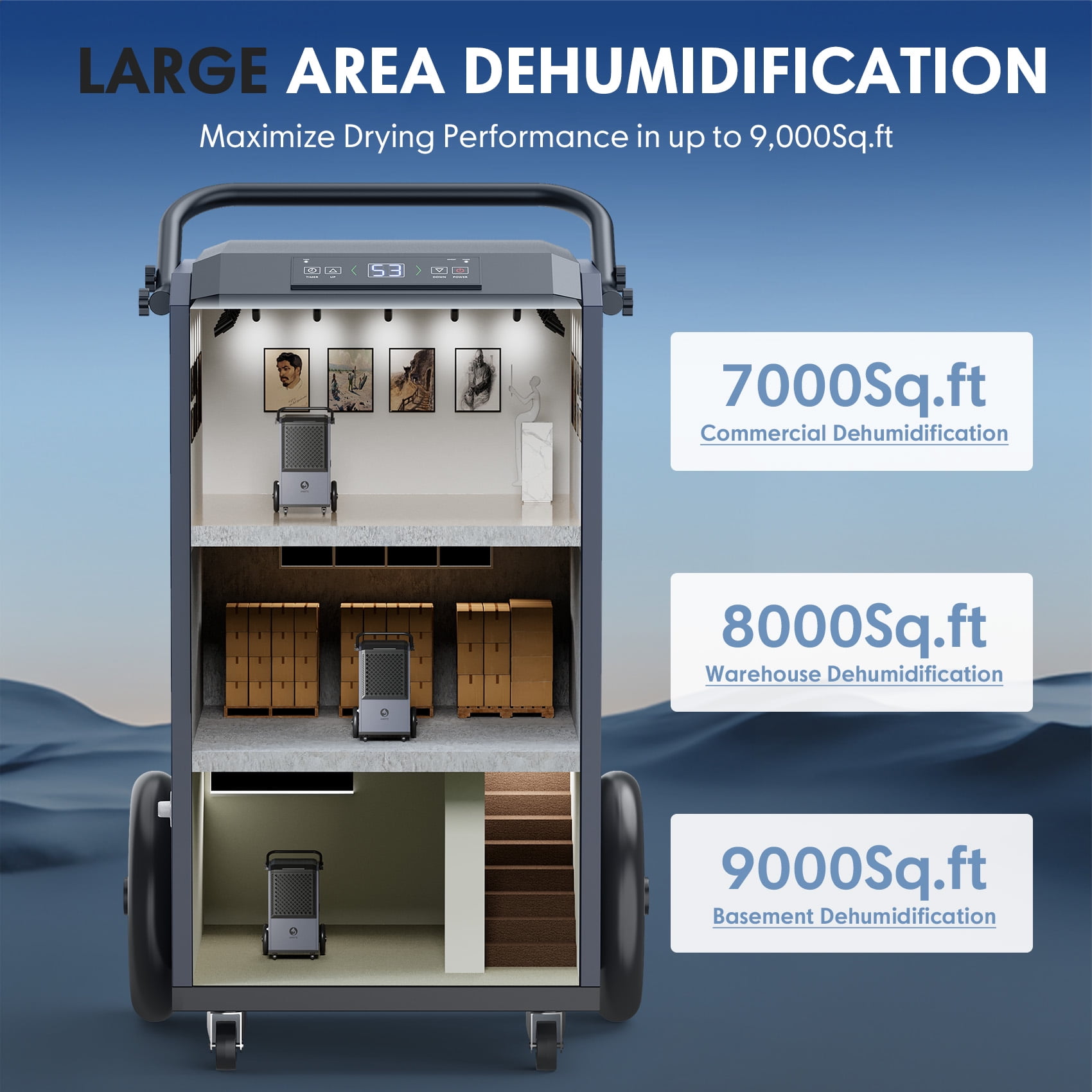 ANDTE 305 Pints Commercial Dehumidifier, Covers up to 5,200 sq. ft, Large Industrial Dehumidifier for Warehouses and Factories