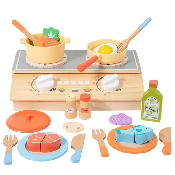 FastXmas Wooden Play Cooking Set, Kitchen Pretend Play Food Toys Set for Kids Toddlers, Wooden Kitchen Accessories Toys Set ,Cooking Toys Gifts for 3 4 5 Years Old Girls Boys