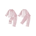 thumbnail image 2 of Cjfdfy Toddler Baby Girl Satin Pajamas Set Solid Color Ruffled Trim Button Down Long Sleeve Tops And Pants Little Baby Cute Soft Satin Loungewear 1-6Y, 2 of 9