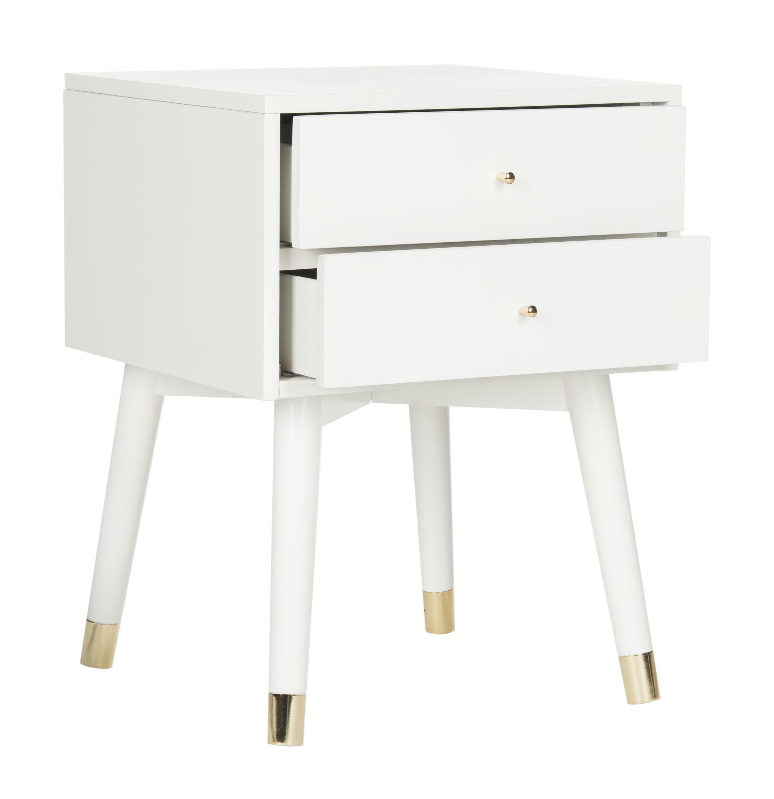 Safavieh Lyla 2 Drawer Mid Century Retro Night Stand White Gold