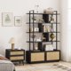thumbnail image 5 of Estantería industrial de ratán de 5 niveles - Con gabinete y puerta - Estructura metálica robusta y estantes abiertos - Ideal para salón, dormitorio u oficina - Color: negro, 5 of 8