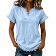 thumbnail image 3 of ClodeEU Women's V Neck Short Sleeve T-Shirt,Casual Solid Color Frayed Edge Top Blue,Women's Plus M, 3 of 9