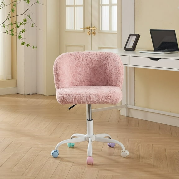 VJIAIEO Furniture Office Chair,Artificial Rabbit Hair Home Office Chair with Metal Base,Adjustable Desk Chair Swivel Office Chair,Vanity Chair