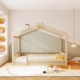 thumbnail image 1 of Full Size Wood House Bed Frame - Kids Play Bed with Fence & Roof, 1 of 8
