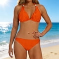 thumbnail image 2 of Hduncf Women's Triangle Ruched Bikini Set Solid Color Two Piece Swimsuit Halter Bathing Suit Orange S, 2 of 9