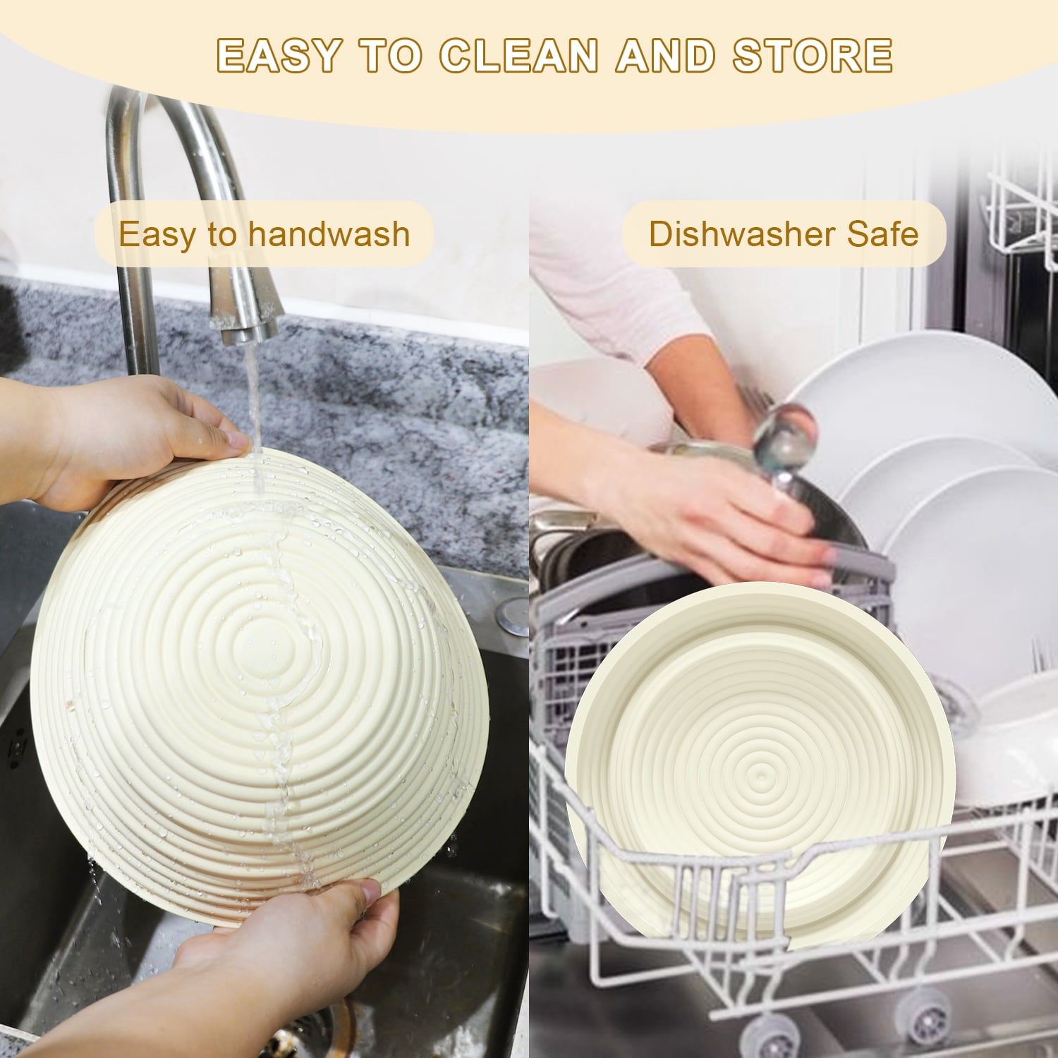 Sunnycome Silicone Banneton Bread Proofing Baskets, Oval Foldable Sourdough Baking Basket, Complete Set for Bread Making With Essential Tools Yellow