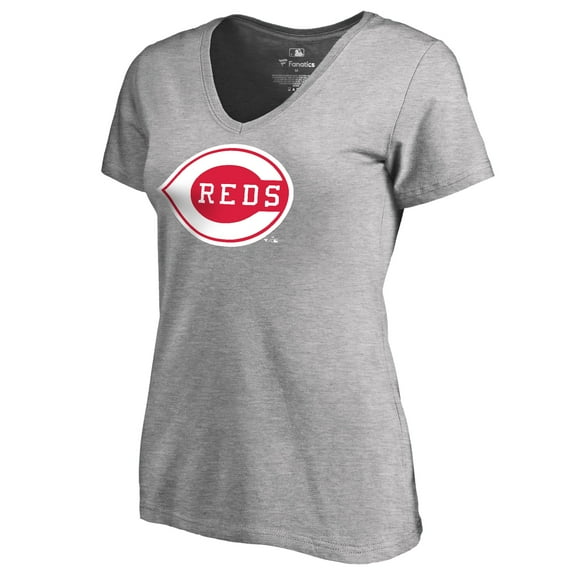Women's Heather Gray Cincinnati Reds Core Wahconah V-Neck T-Shirt