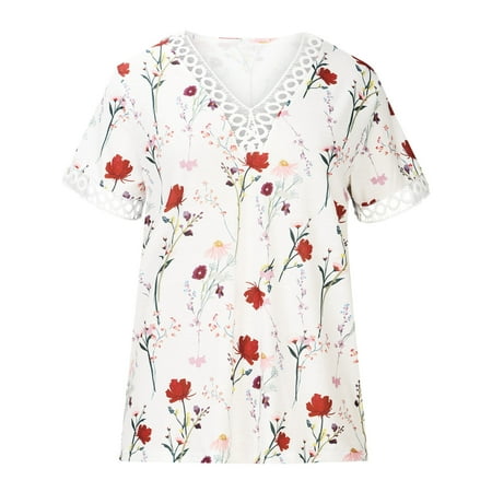 

Simplmasygenix Women Tops Summer Clearance Fashion Women s V-Neck Short Sleeve Print Casual T- Shirt Blouse Tops