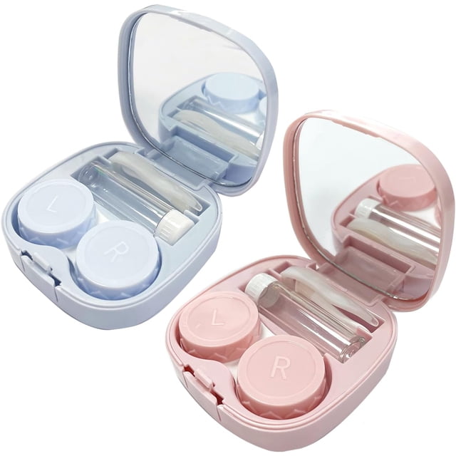 Howinn 2 Pack Colorful Contact Lens Case, Travel Contact Lens Box with Mirror Tweezers Remover Tool Solution Bottle for Outdoor Office Daily Use