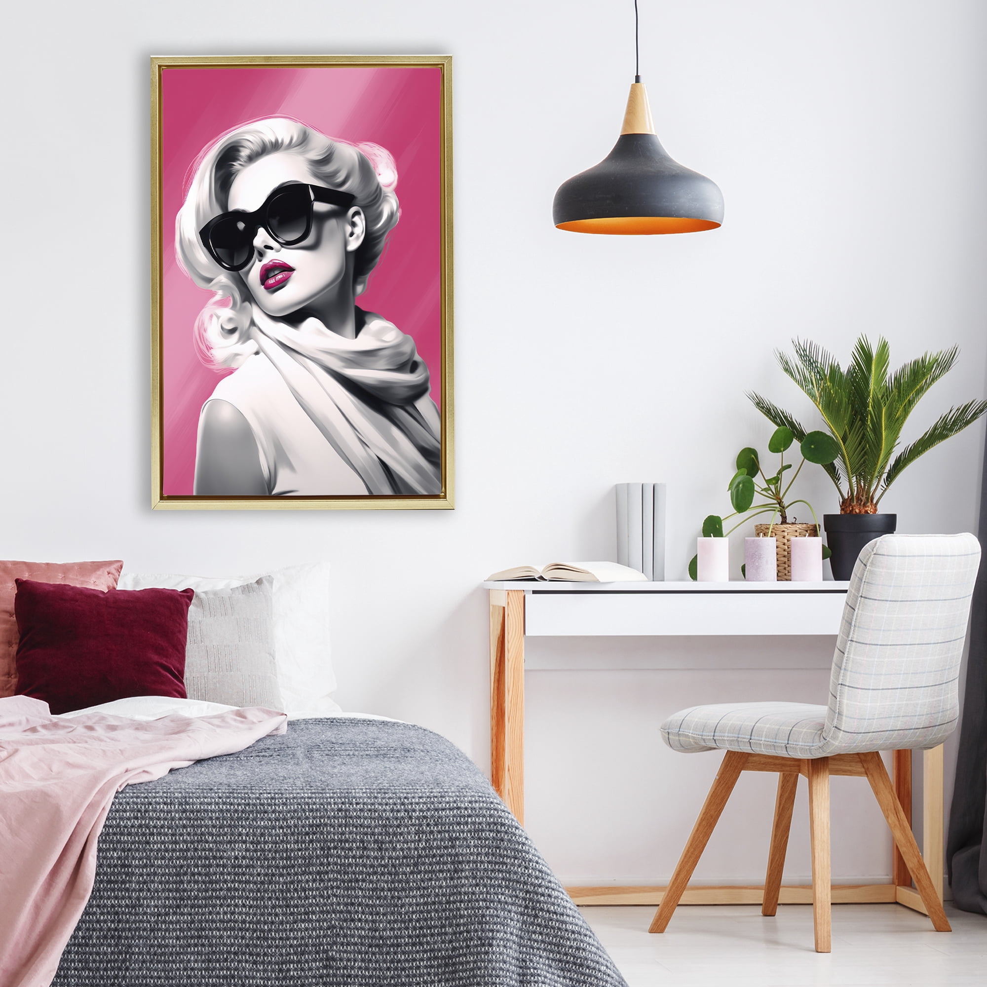 Stupell Industries Vintage Retro Chic Portrait Gold Framed Floater Canvas Wall Art, design by Andrea Haase