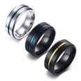 thumbnail image 2 of Anillos de hombre joyería de moda anillo de hombre de acero de titanio ranura entre acero inoxidable azul, 2 of 6