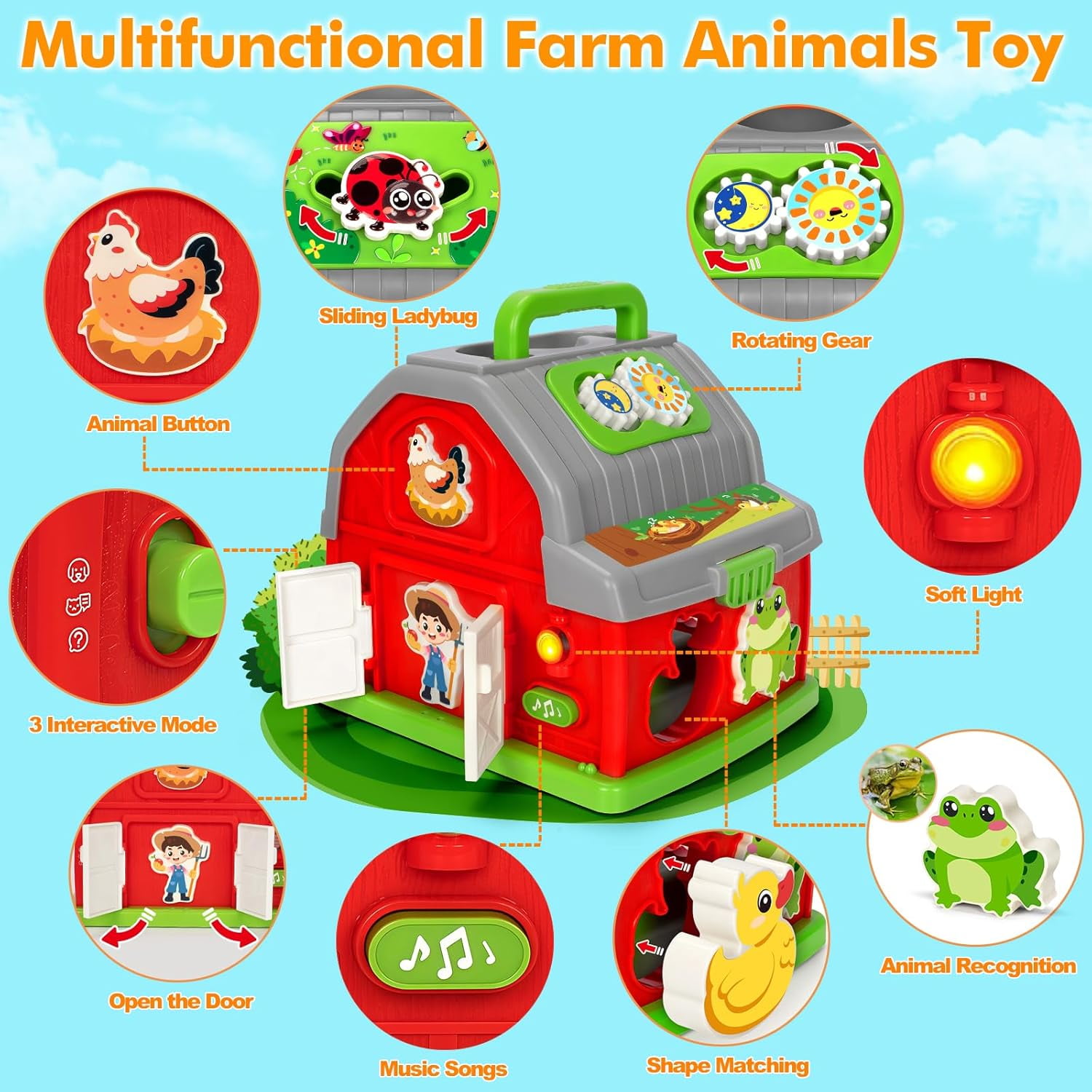 Toys for 1 Year Old,Musical Barn Farm Animal set for Toddler, Learning Toys for Toddlers 1-3, Educational Interactive Toys, Christmas Birthday Gift for Baby Boys Girls, Baby Toys 12-24 Months