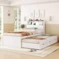 thumbnail image 3 of Twin Size Wooden LED Platform Bed with Trundle, Storage Headboard and Under-Bed Drawers, White Finish for Space Saving Bedroom Solutions, 3 of 9