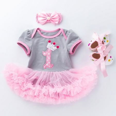 

Hunpta Birthday Dress Shoes Girls 3PC Baby Tulle Letter Romper Princess Infant Girls Outfits&Set