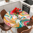 thumbnail image 2 of Colorful Moire Round Tablecloth 55-60 Inch Round Fitted Table Cloth with Elastic Edge, Art Abstract Geometric Modern Waterproof Table Cover Protector for Outdoor Picnic Party Dining, 2 of 6