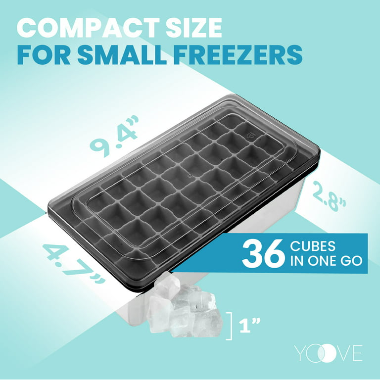 Yoove Ice Cube Tray With Lid and Bin- Silicone Ice Tray For Freezer | Comes  with Ice Container, Scoop and Cover | Good Size Ice Bucket (Green)