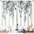 thumbnail image 3 of Eucalyptus Botanical Leaves Grey Floral Kitchen Window Curtains Over Sink Farmhouse Flower Leaf Small Window Treatment Cafe Short Curtains for Bathroom Treatment Tier Drapes 26x36 inch, 3 of 6