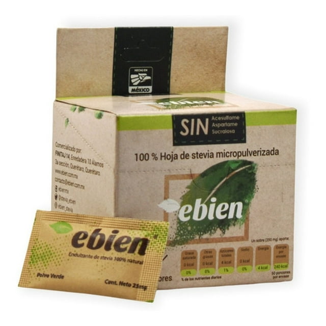 Hoja Micropulverizada De Stevia 50 Sobres Ebien Ebien Original