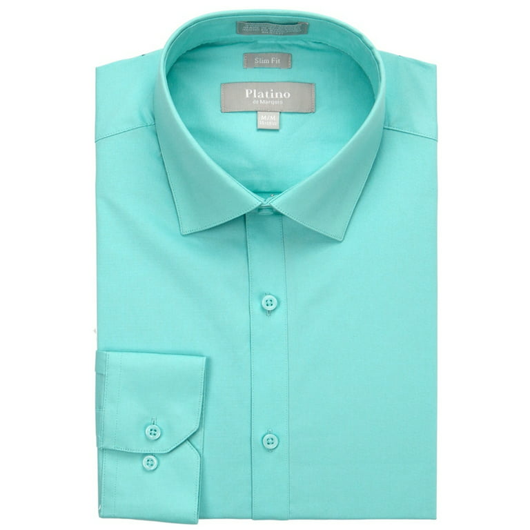 Men'S Aqua Blue Slim Fit Spandex Dress Shirt From Marquis - S 14.5 / 32-33  - Walmart.Com
