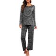 thumbnail image 1 of Women's Long Sleeve Sleepwear Soft Crew Neck Pyjama Set,Spot Black, 1 of 5