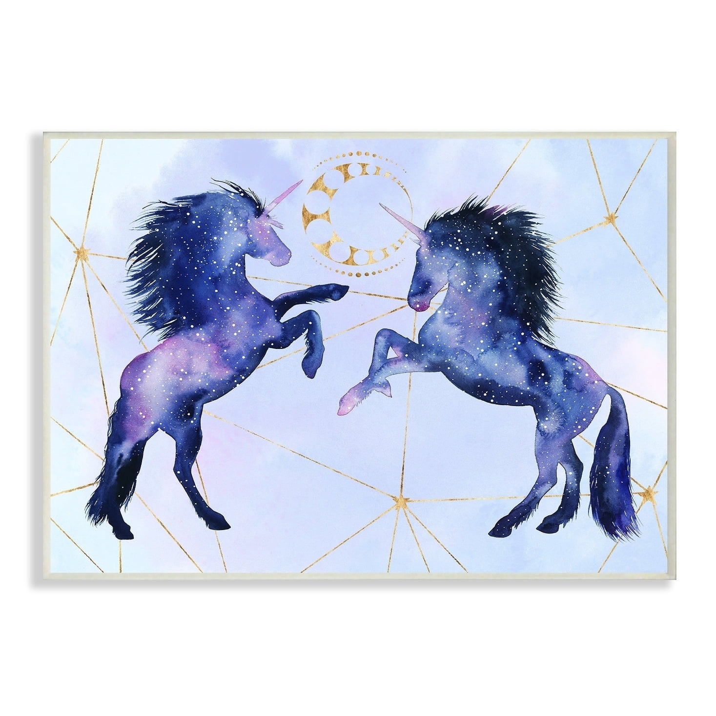The Stupell Home Decor Collection Blue and Purple Universe Unicorns Stars and Space Wall Plaque Art, 10 x 0.5 x 15