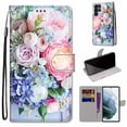 thumbnail image 1 of For Samsung Galaxy S22 Ultra Case, Mantto Magnetic PU Leather Phone Case With Hand Rope Strap Cute Pattern Painted Flip Credit/ ID Card Wallet Slots Stand, Bouquet, 1 of 8