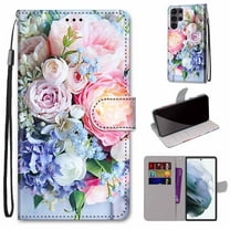 Allytech Galaxy S22 Ultra Case with Detachable Hand Strap, Slim PU Leather Flip Case with Card Slots Holder Foldable Stand Magnetic Closure Cover for Samsung Galaxy S22 Ultra 6.8" 2022, Pink Flower