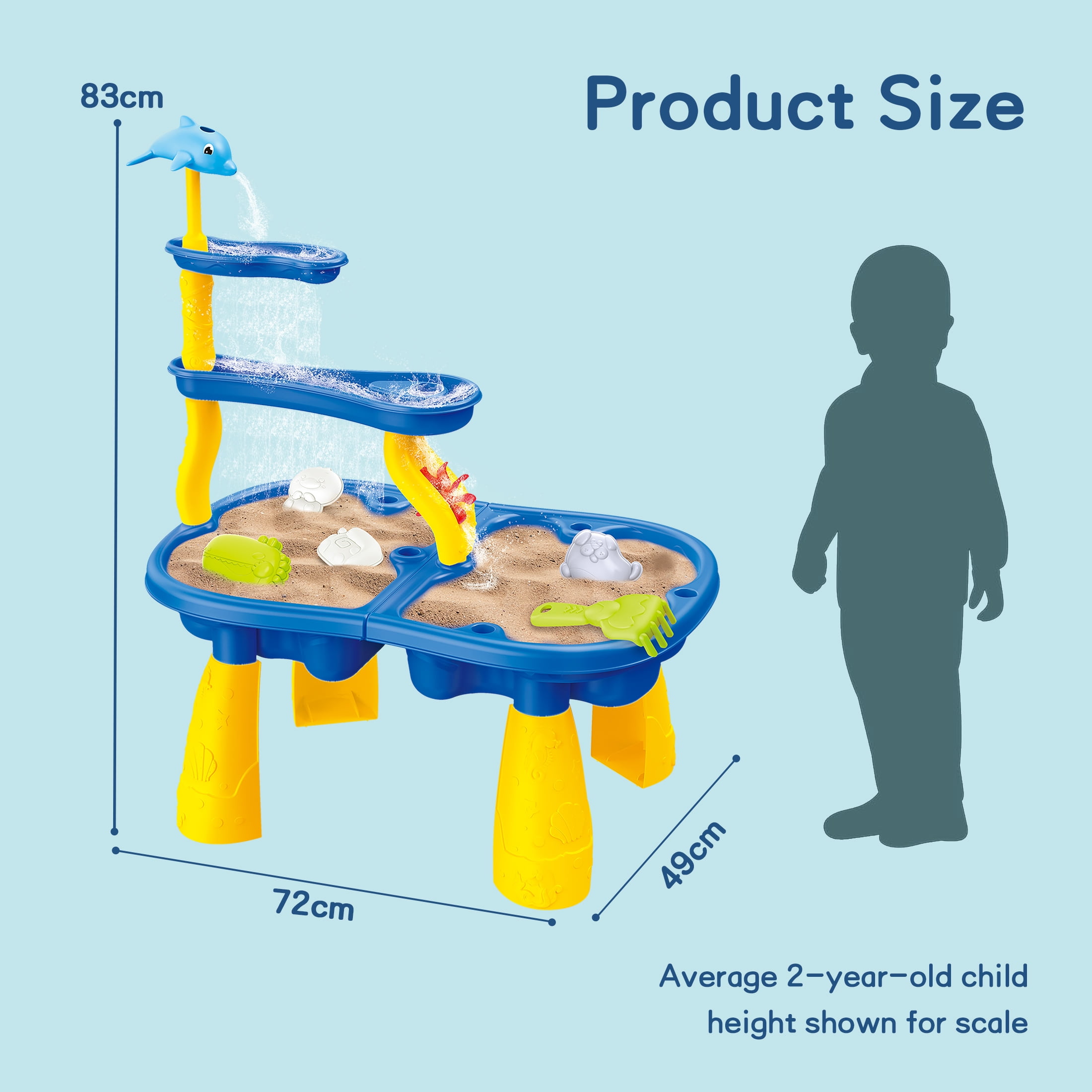 KOPPOP 2-in-1 Sand & Water Table for Kids, Outdoor Indoor Sensory Toy with Waterwheel & 8 Accessories, STEM Gift for Ages 3-5