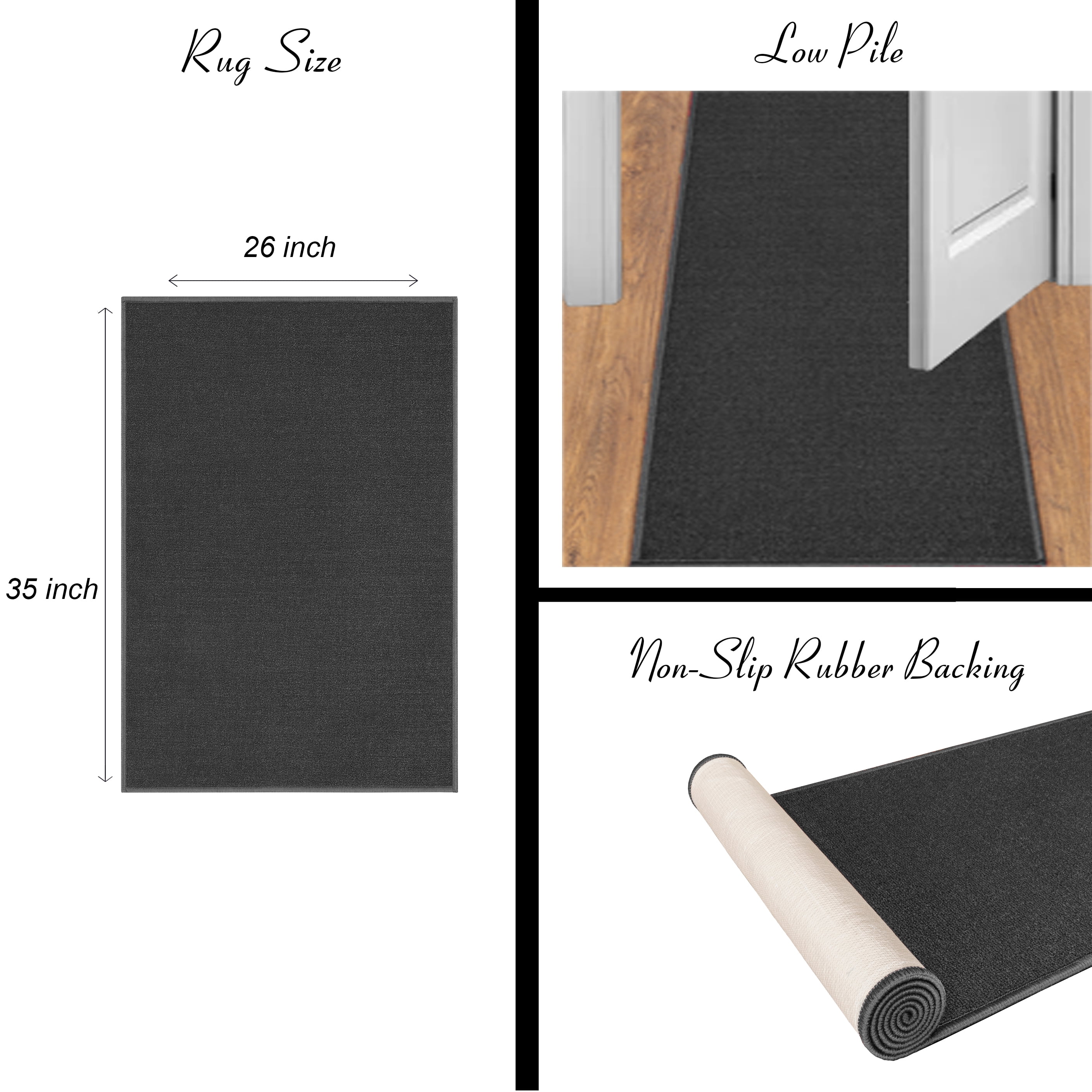 Ottomanson Non-Slip Rubberback Checkered 2x3 Laundry Room Rug, 26" x 35", Blue