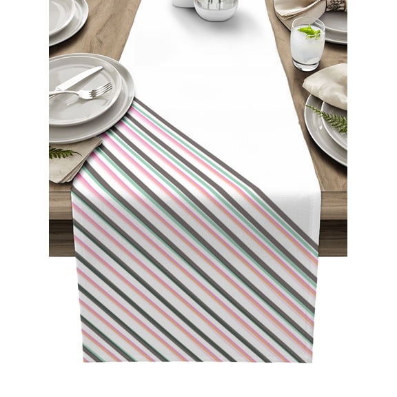 Ombre Stripes, Table Runner 60 Inches, Abstract Minimalistic Pink Teal Geometri Stripes Bed Runner Dresser Scarves Tabletop for Indoor Outdoor Parties/Ceremony/Banquet, 13" x 60"