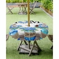 thumbnail image 4 of Hokiten Outdoor Tablecloths with Umbrella Hole & Zipper, Blue Flower Round Tablecloth 54 Inch, Summer Hydrangea Floral Leaf Butterfly Waterproof Table Cloth, Patio/Pool/Picnic Table Covers, 4 of 7