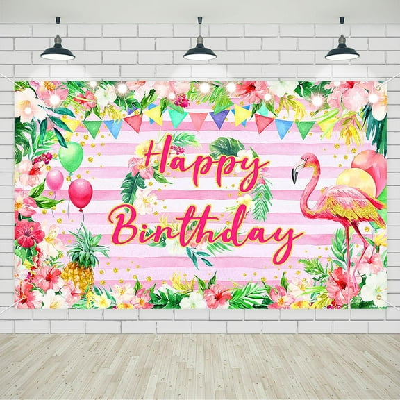 Flamingo Birthday Banner Summer Tropical Hawaiian Flamingo Birthday Party Decorations Aloha Flamingo Birthday Backdrop 70.8 x 43.3 inch