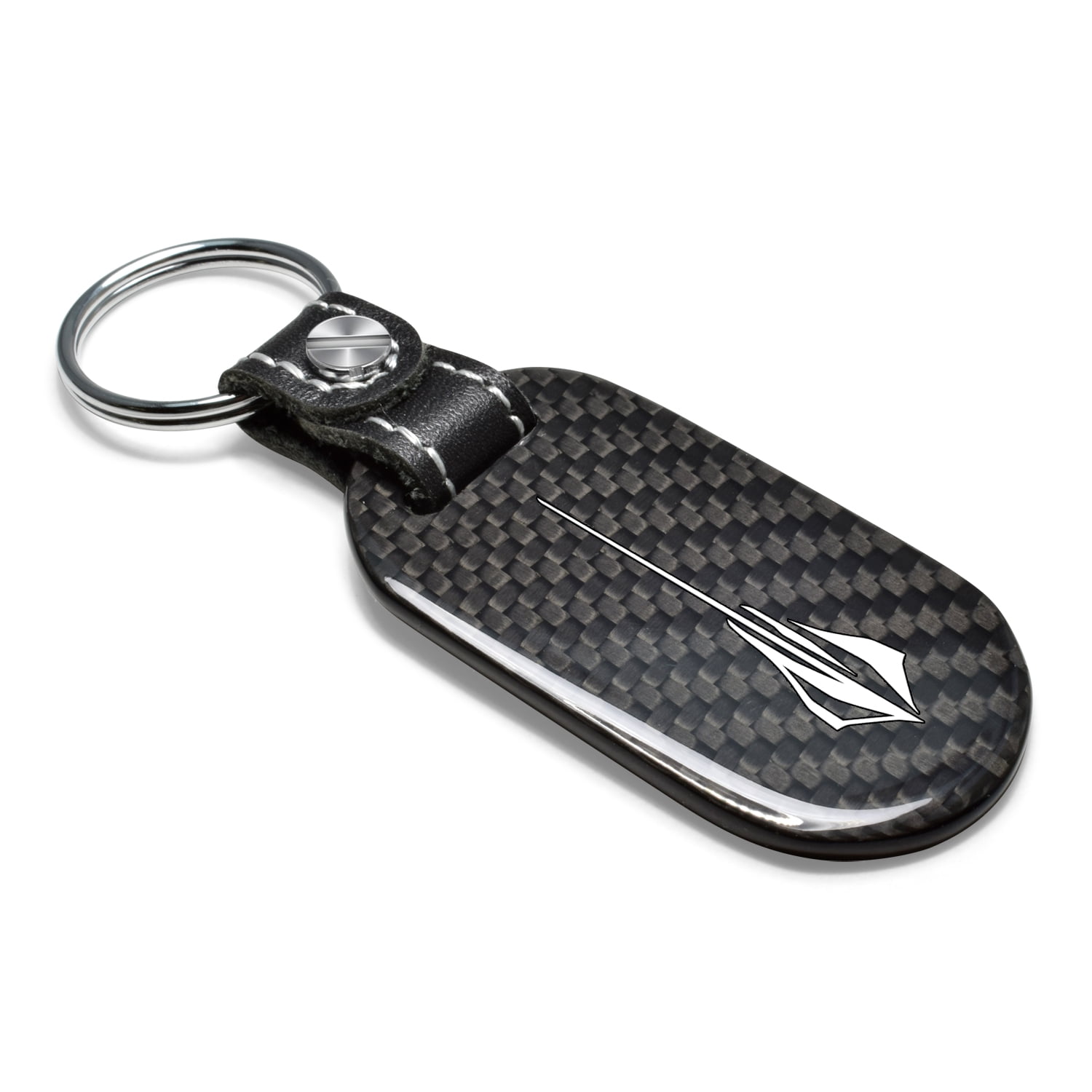 iPick Image for Chevrolet Corvette C8 Stingray Real Black Carbon Fiber Tag Style Key Chain, Official Licensed