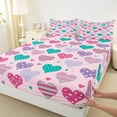 thumbnail image 3 of Manfei Cute Heart Loves Full Size Sheets,Geometric Polka Dot Bed Sheets,Pink Purple Cyan Sheet Sets For Girls Kids,Breathable Home Decor,4pcs, 3 of 7