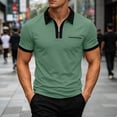 thumbnail image 2 of Men's Quarter Zip Shirts Short Sleeve Lapel Color Block T Shirt Summer Casual Fashion Tops With Flat Pocket (L, Green), 2 of 9