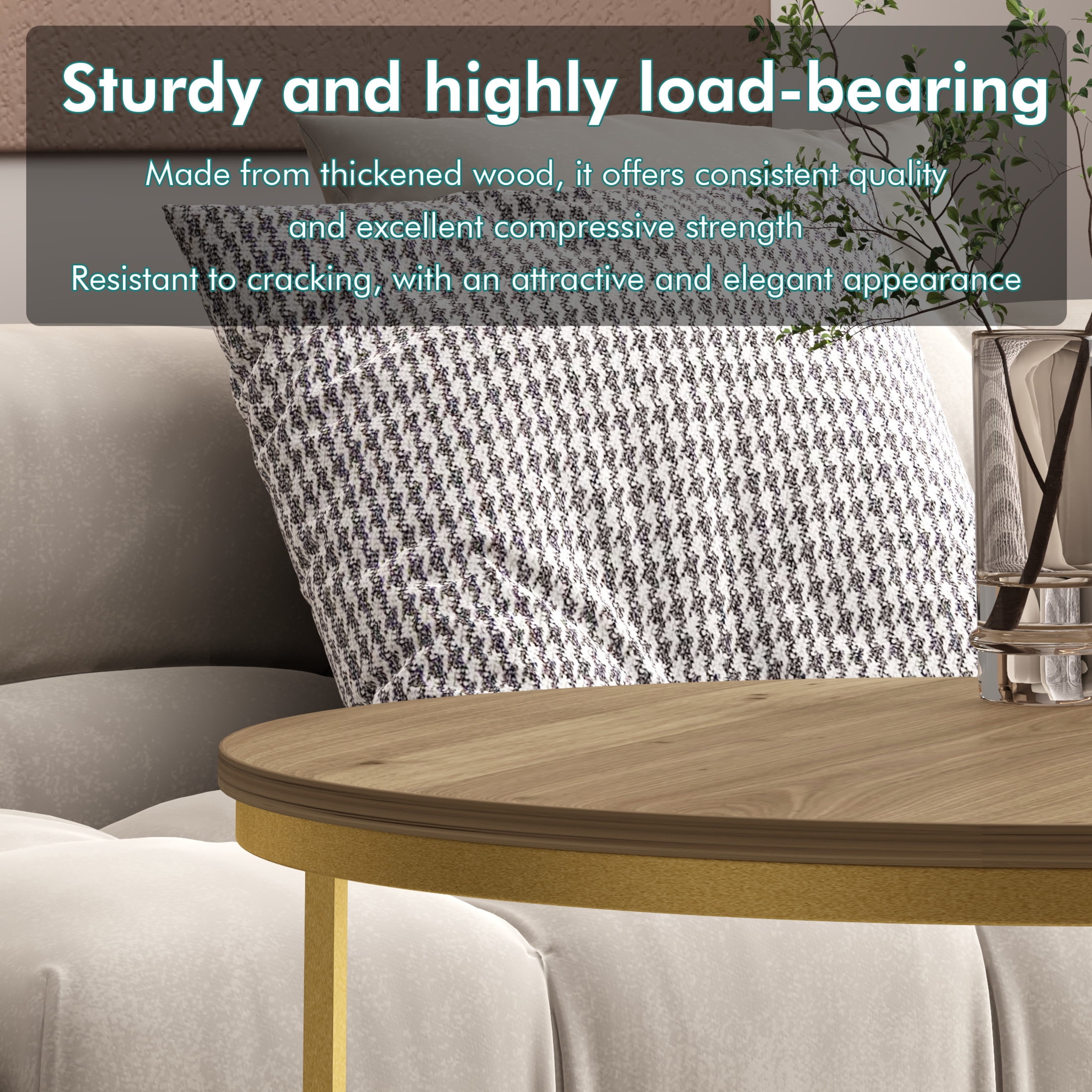 Noble House 27.6" Round Nesting Coffee Table with Grain Top, Wooden Side End Tables for Living Room, Brown, Set of 2