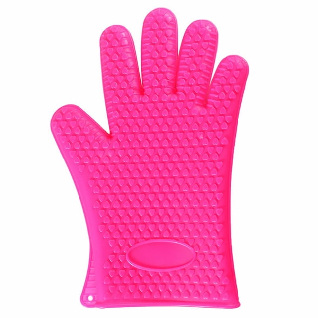 Under 10 Oven Mitts Silicone Five Finger Gloves Silicone Gloves for Oven Microwave Extraction Super Long Silicone Oven Gloves Heat Pan Pad Heart Pattern