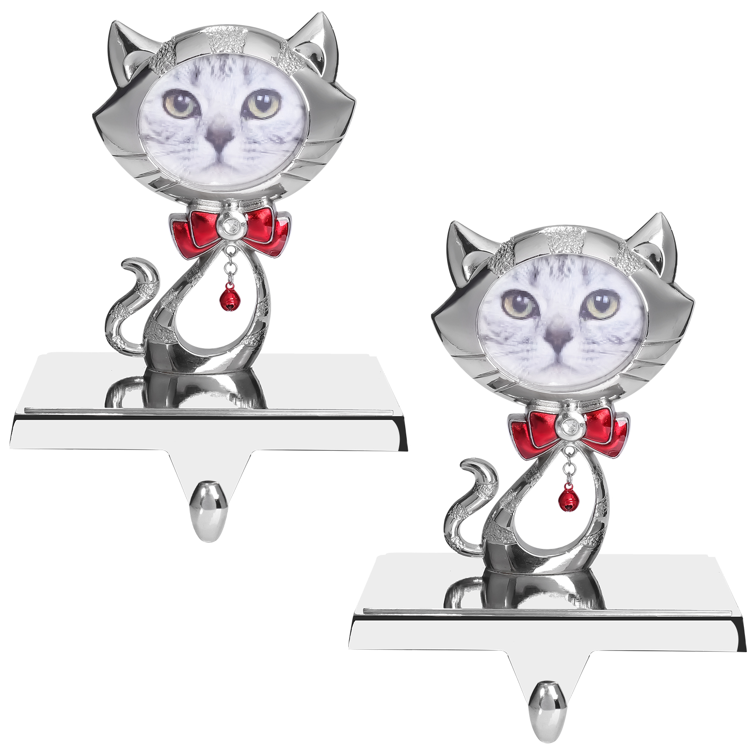 Metal Cat Stocking Holder, Chrome, 2Pack