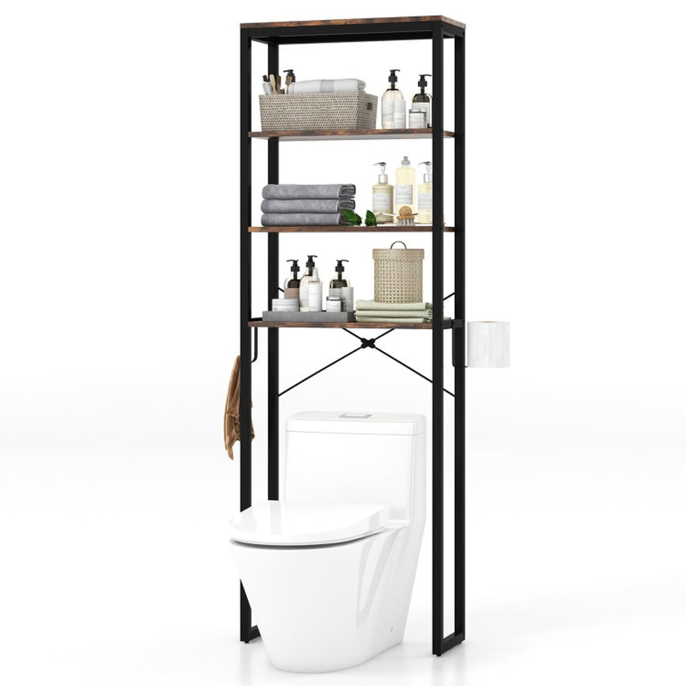 Finihen Toilet Storage Rack, Towel Rack, Towel Holder, 4-Tier Freestanding Over the Toilet Storage Rack, for Bathroom, Rustic Brown